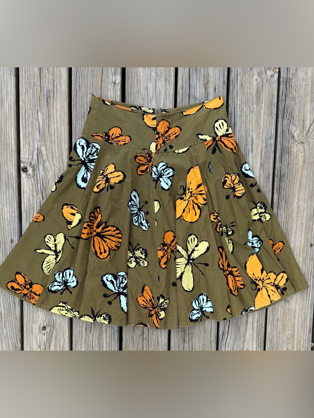 Anthropologie Fei Olive Green Midi Butterfly Skirt